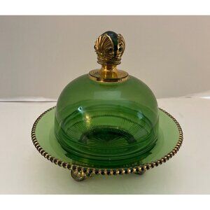Antique Early American Pattern Glass Colorado Green Covered Butter Dish US Glass